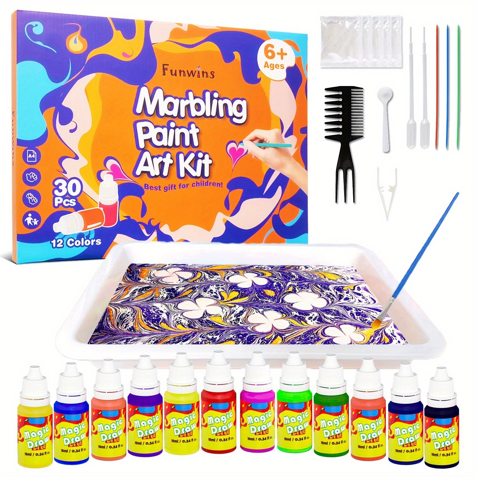 Funwins Kids Watercolor Art Kit 6-12 Craft Set Marble Pattern Holiday