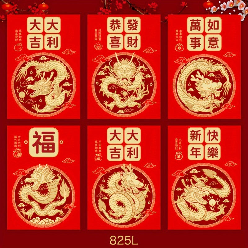 6pcs Year Dragon Red Envelope Cartoon Dragon Zodiac 3D Lucky Money Envelope