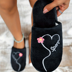 Women's Pink Love Plush Slippers Warm Fuzzy Home Shoes