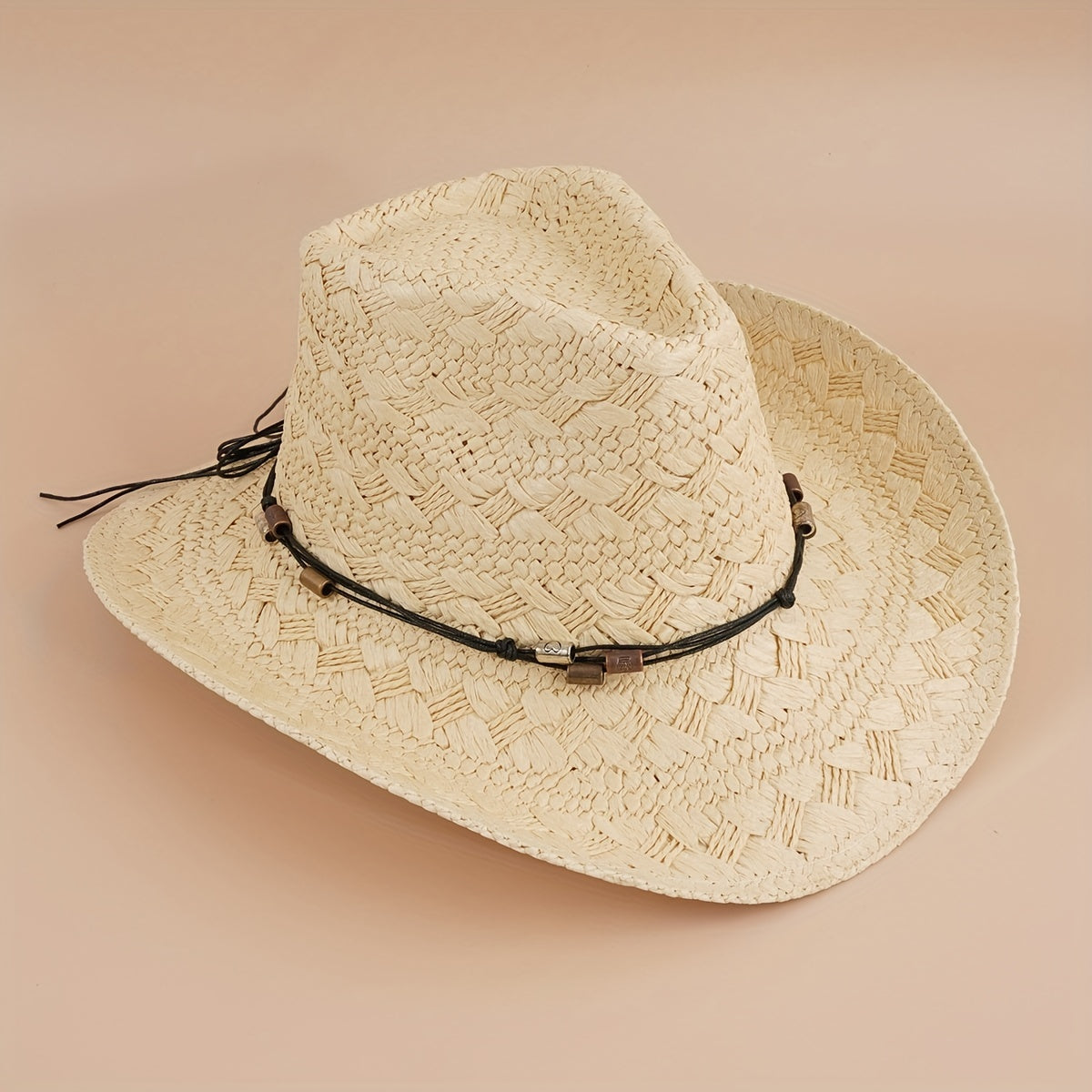 Beige Western Cowboy Hat Wide Brim Straw Sun Hats Outdoor Travel Beach Cap