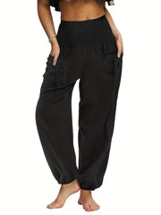 Shirred Waist High Rise Carrot Pants