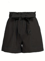 Ruffle Trim Tie Waist Shorts with Pockets