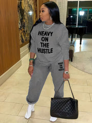 Casual Two piece Set Crew Neck Long Sleeve Tops & Drawstring Jogger Pants