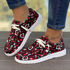 Women's Heart & Letter Pattern Boat Shoes Lightweight Slip on Flat Shoes