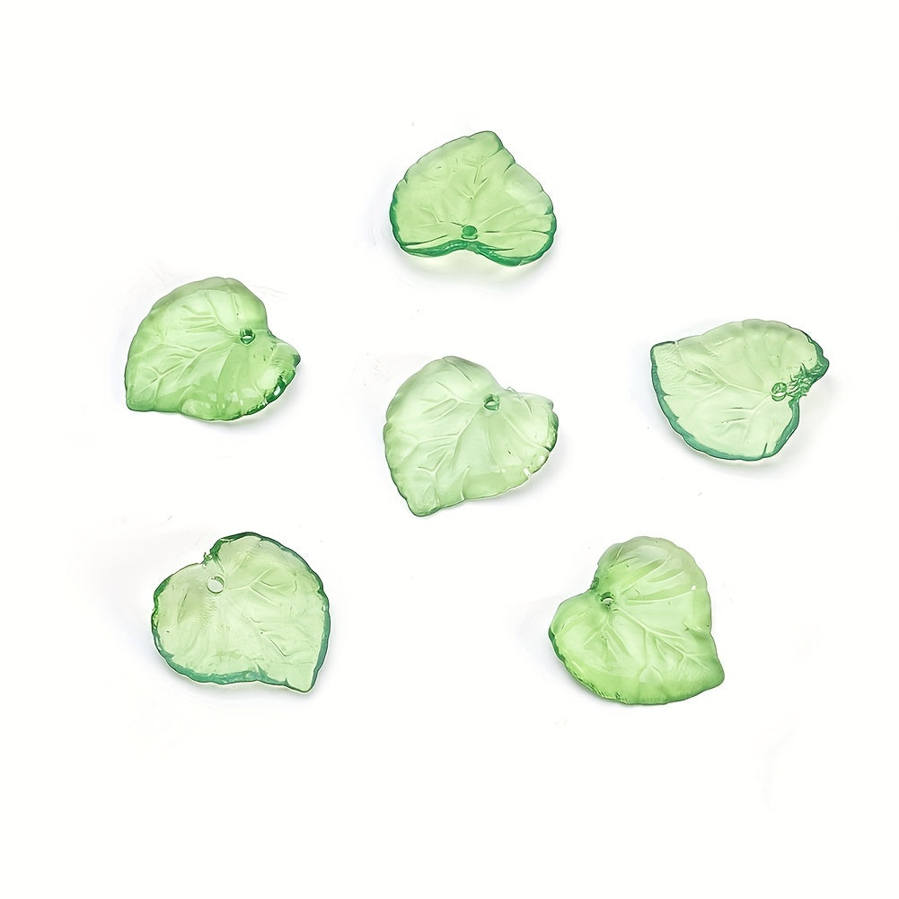 100 Pcs Green Acrylic Leaf Pendant Loose Beads for Jewelry Making