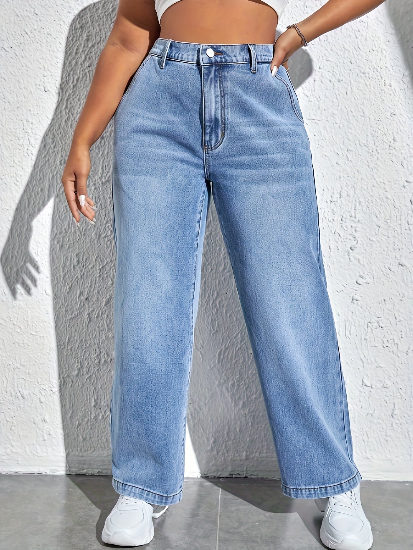 Solid Wide Leg Jeans
