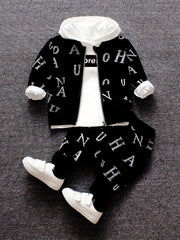 Boys Letter Print Top Coat Pants Set Spring Autumn Suit