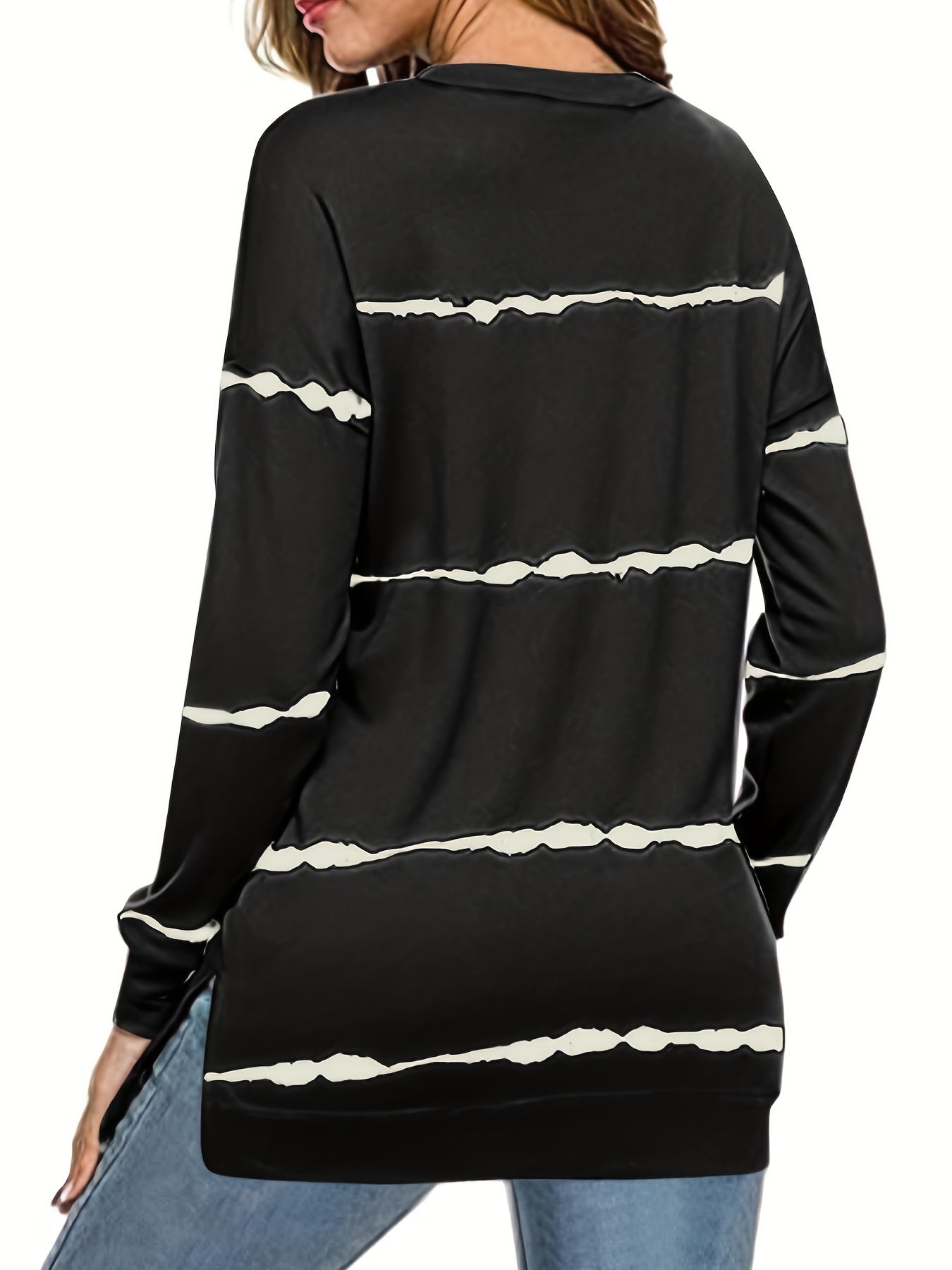 Striped Dropped Shoulder Crew Neck Sweatshirt Loose Long Sleeve Pullover