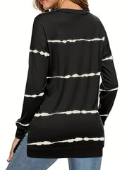 Striped Dropped Shoulder Crew Neck Sweatshirt Loose Long Sleeve Pullover