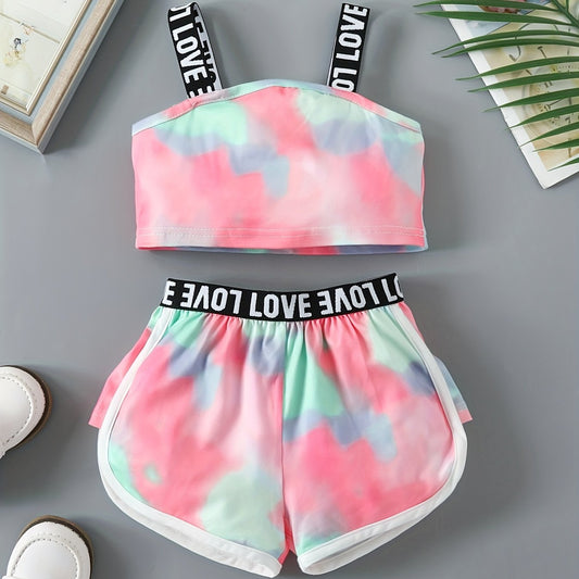 Toddler Girls Tie Dye Cami Crop Top & Track Shorts Set