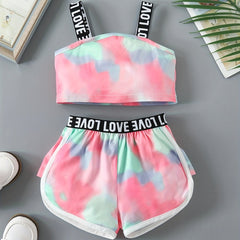 Toddler Girls Tie Dye Cami Crop Top & Track Shorts Set