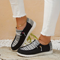 Womens Striped Canvas Slip-On Outdoor Shoes Lightweight Low Top Sneakers