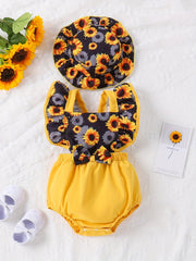 Baby Girls Sunflower Print Onesie & Hat Set