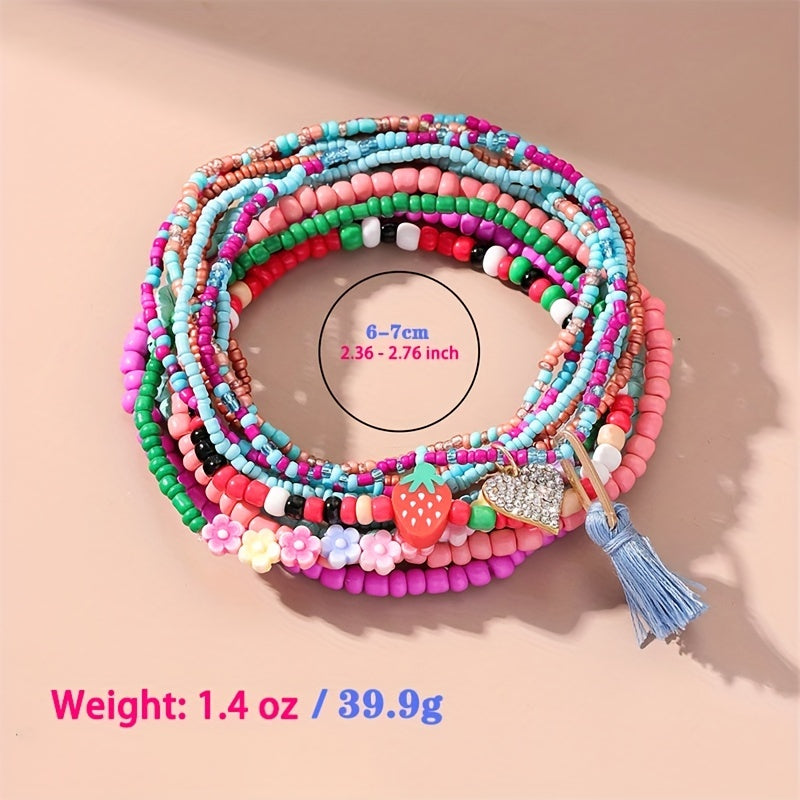 Bohemia Beaded Anklet Set Y2K Style Ankle Bracelet Set For Women & Girls