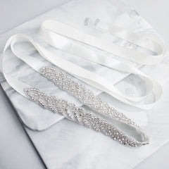 Silvery Pink Flowers Crystal Wedding Sash Bridal Rhinestone Belt