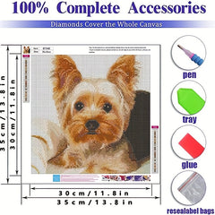 5D Diamond Painting Kit Yellow Yorkie Dogs DIY Art Home Decor