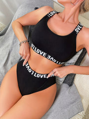 Letter Print Bra & Panties Set Women's Lingerie