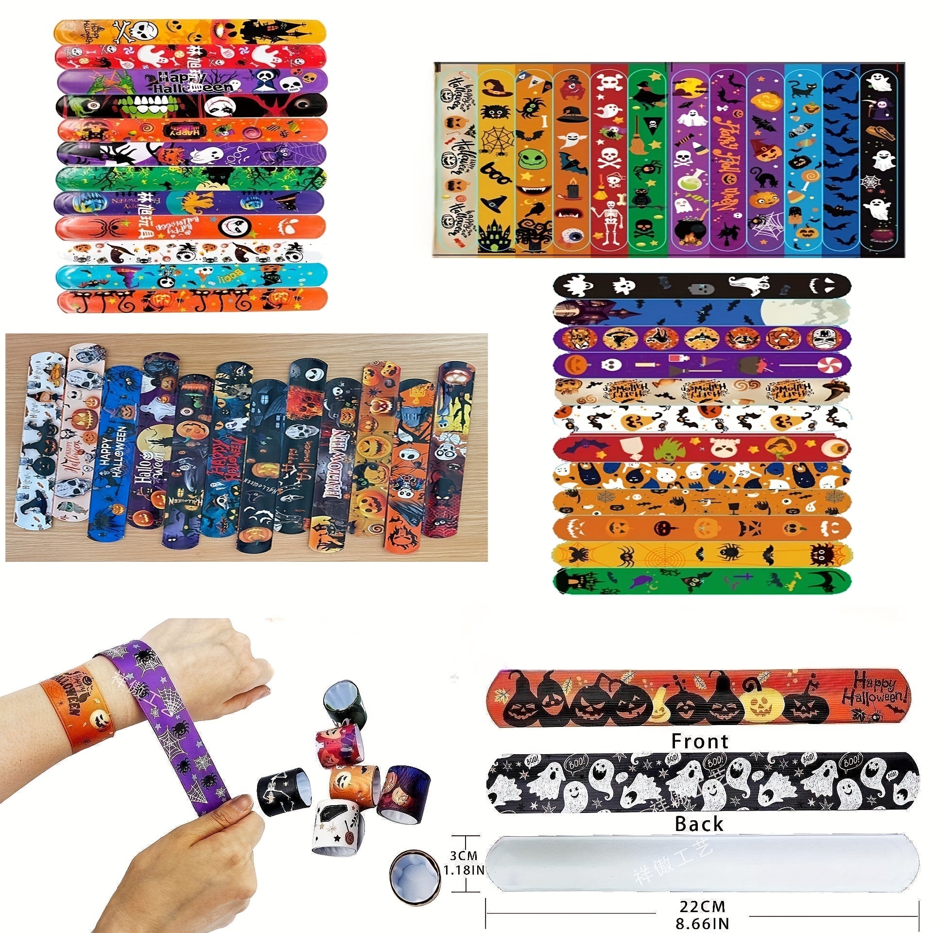 24PCS Halloween Slap Bracelets Spooky Party Wristbands Trick or Treat