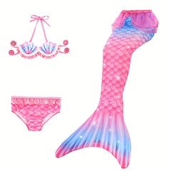3pcs Mermaid Swimsuit Bikini Set with Tail for Girls