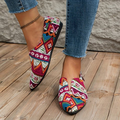 Bohemian Tribal Style Pointed Toe Slip On Canvas Flats