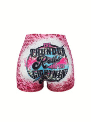 Leopard Print Skinny Shorts Casual Elastic Waist Shorts