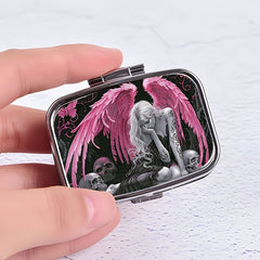 Angel Winged Girl 2 Compartment Case Portable Metal Medicine Box