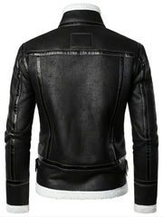 Men's Warm Fleece PU Jacket with Stand Collar for Fall Winter