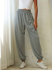 Solid Elastic Waist Jogger Pants Women's Clothing