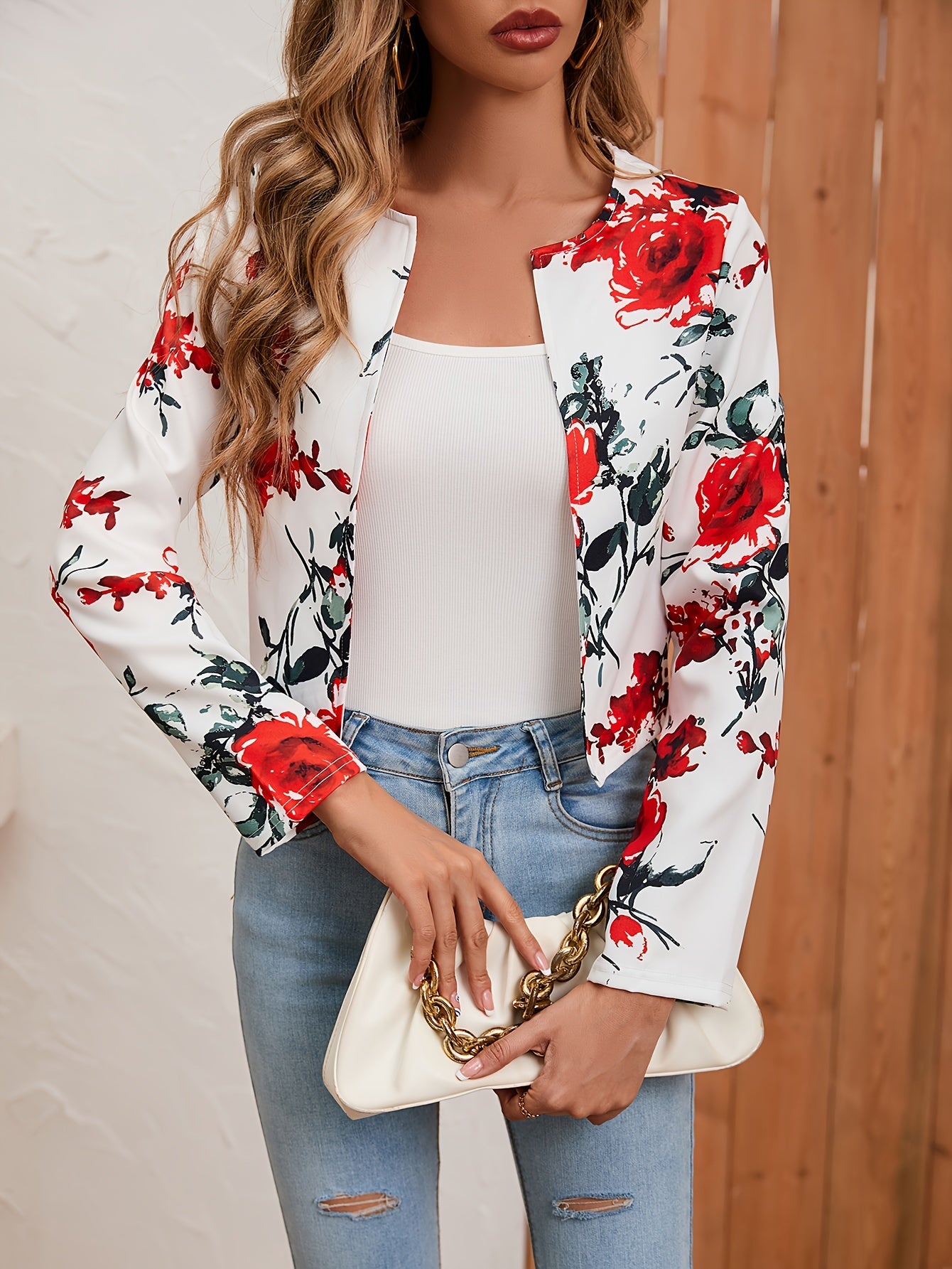 Floral Print Long Sleeve Jacket Casual Women's Outerwear