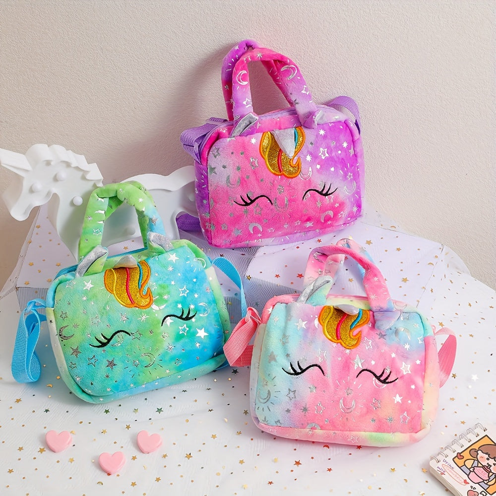 Girls Unicorn Corduroy Shoulder Bag Crossbody Animal Purse Tote