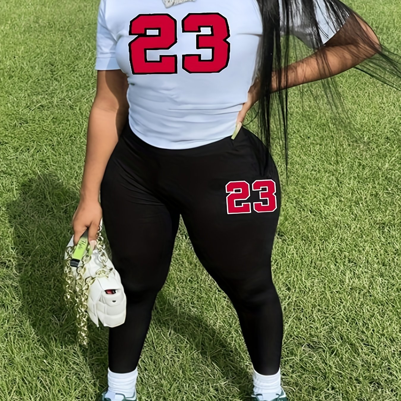 Women's Plus Number Print 2pc Set Crop Top & Leggings