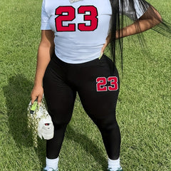 Women's Plus Number Print 2pc Set Crop Top & Leggings