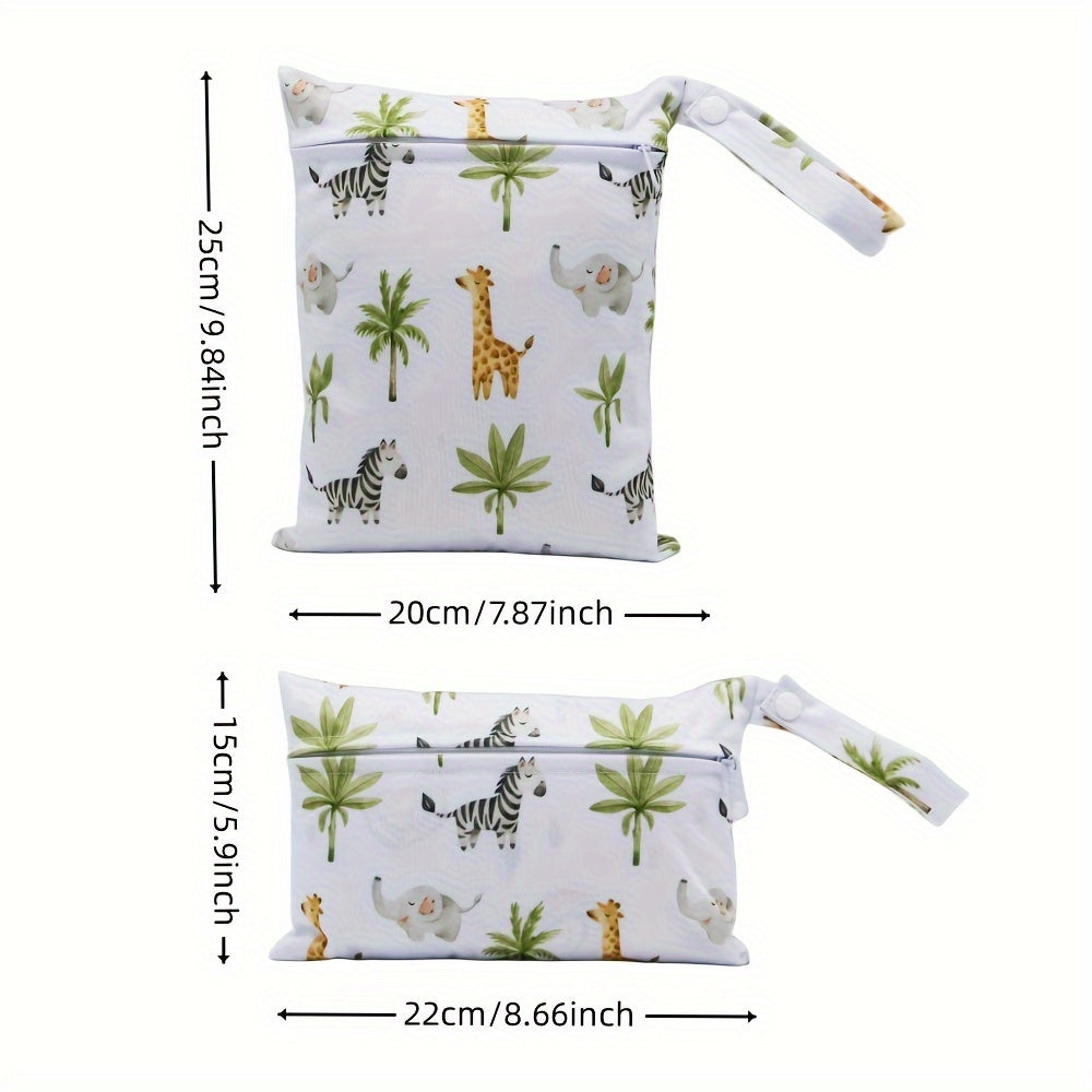 2pcs Animals Prints Beach Diaper Cloth Nappy Laundry Swimmer Wet Dry Pouch
