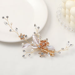 Silvery Floral Wedding Hair Clip Faux Pearl Bridal Hairpin Crystal Barrette