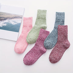 5 Pairs Warm & Comfy Mid Tube Socks Solid Thickened Stockings Women's Hosiery