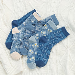 5 Pairs Floral Print Crew Socks - Comfy & Breathable Stockings
