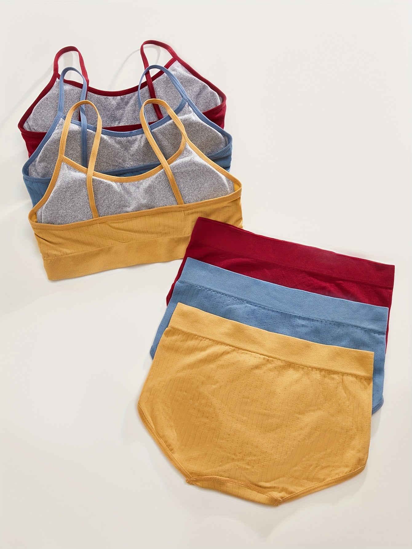 3 Sets Bra & Panties Sports Ribbed Intimates Set