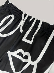 Abstract Print Wide Leg Pants Random Print Casual Pants