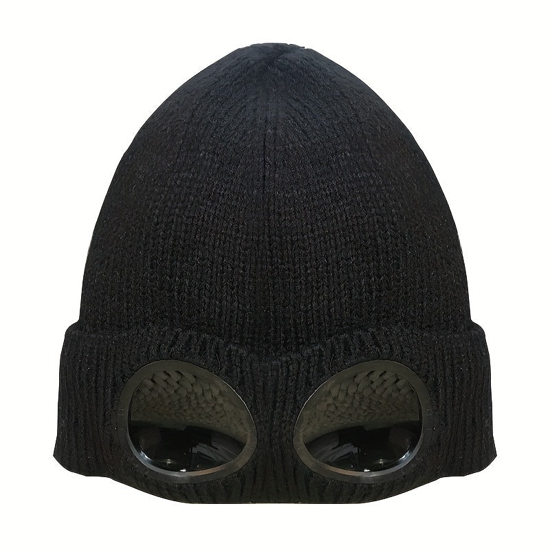 Knitted Hat With Sunglasses For Autumn And Winter Coldproof Beanie