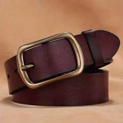 Cowhide Copper Pin Buckle Men's Belt Green Middle Aged Jeans Retro Belt