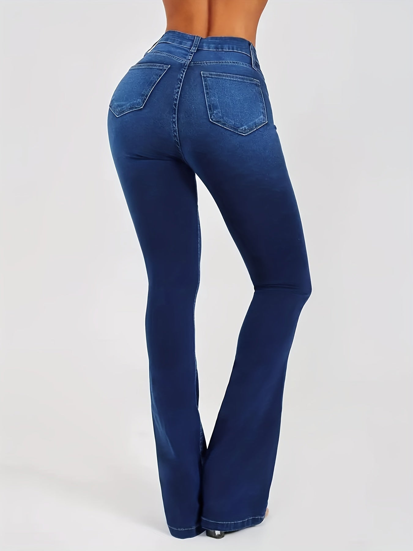 Women's High Stretch Flared Jeans Slim Fit Wide Legs Denim Pants
