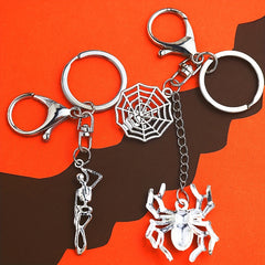 Gothic Punk Style Skull Spider Web Keychain Metal Keyring Halloween Gift