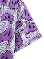 Grimace Print Casual Short Sleeve Shirt for Men