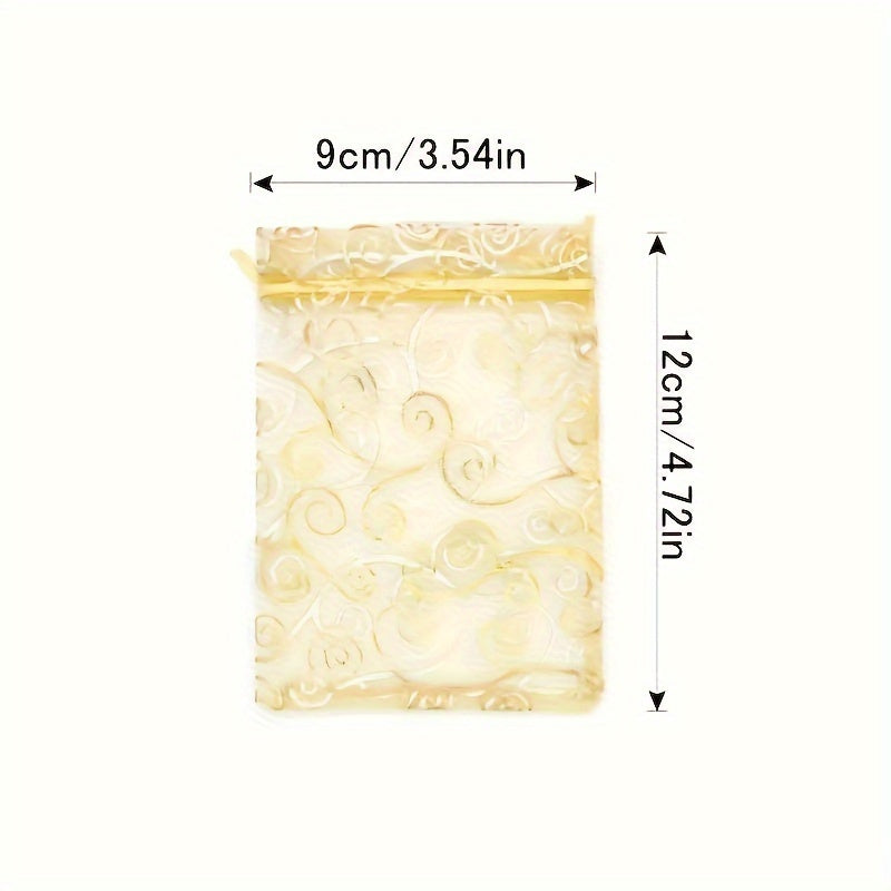 100pcs Golden Organza Bags Drawstring Printed Jewelry Gift Bags