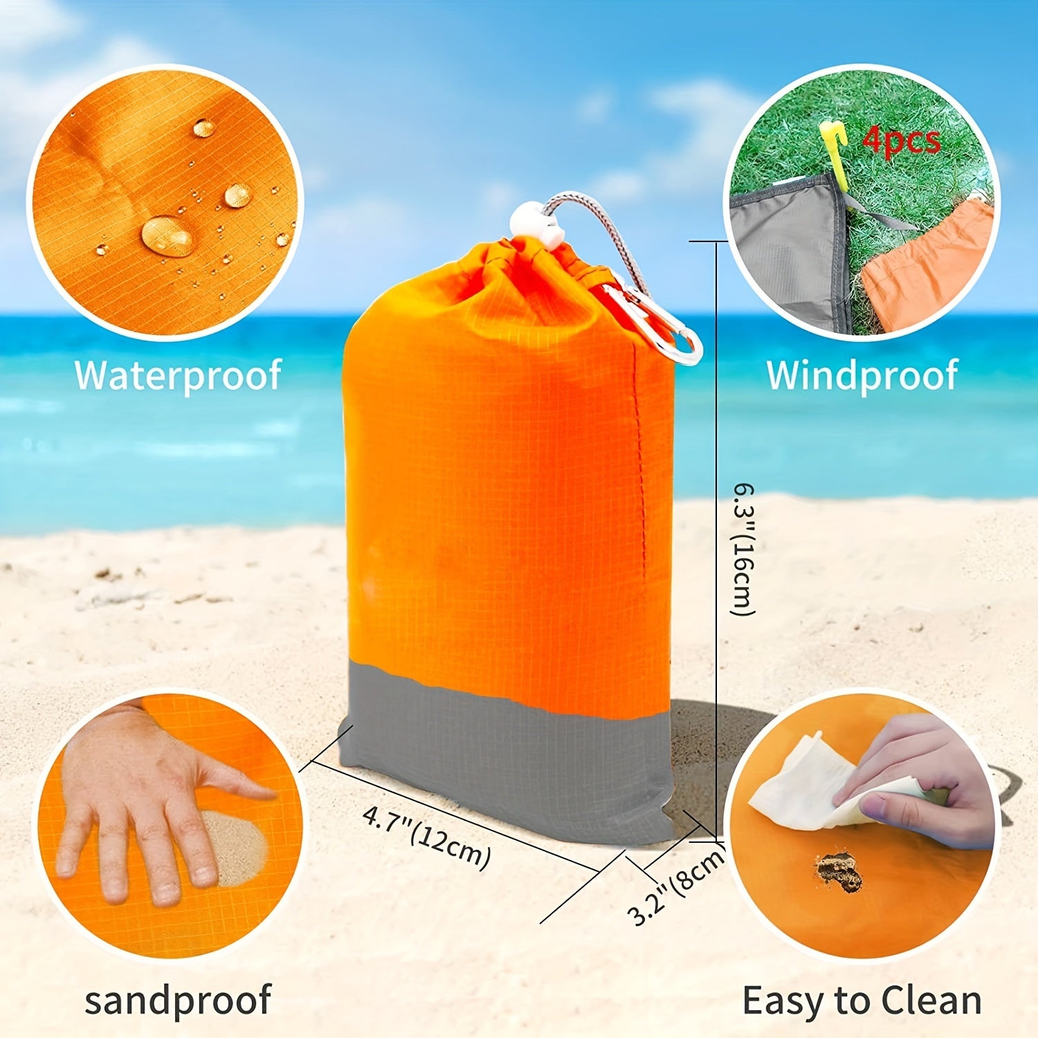 Waterproof Sandproof Mat 200x210cm Beach Mat For 5-8 Adults