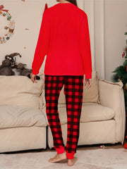 Christmas Pajamas Set Plaid Reindeer Tee & Joggers