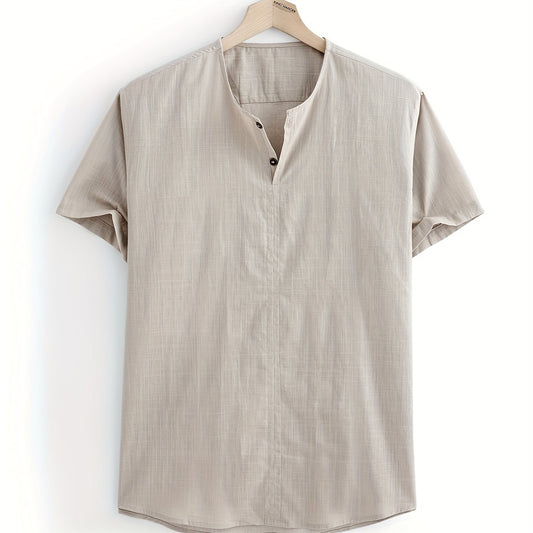 Men's Casual Short Sleeve Cotton Shirt for Summer Resort Vacation
