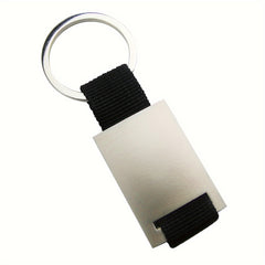 Square Shape Metal Keychain With Woven Tape 8 3 23inch Keyring