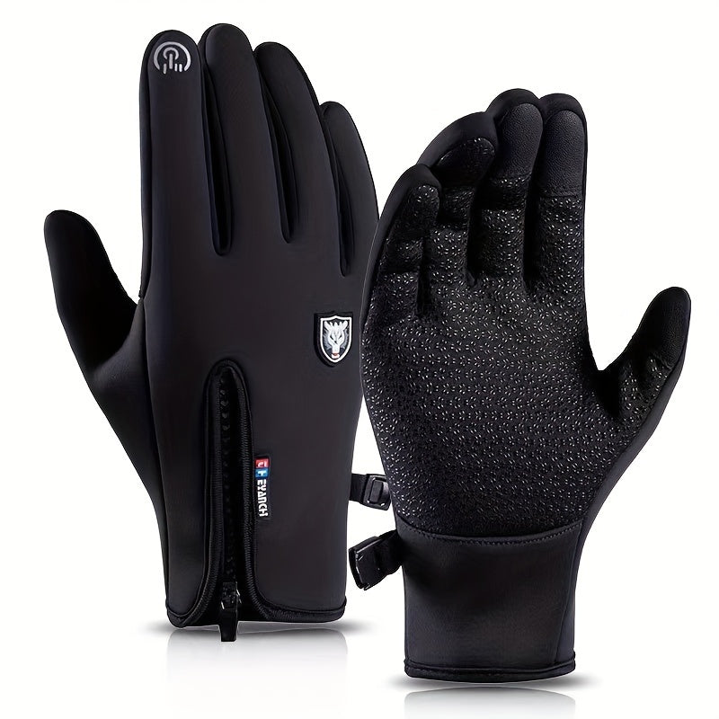 Non-slip Zipper Winter Gloves Touchscreen Plush Warm