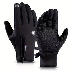 Non-slip Zipper Winter Gloves Touchscreen Plush Warm